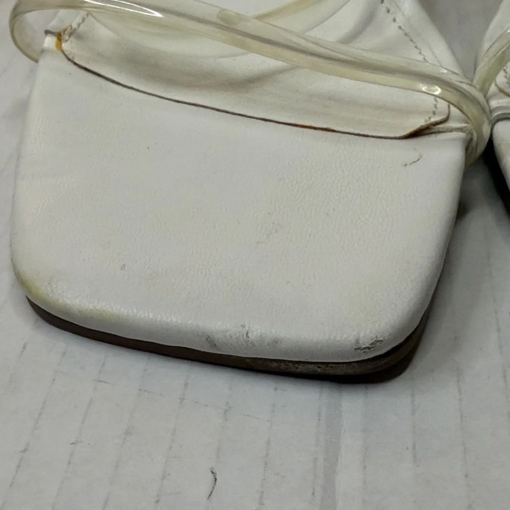 Steve Madden White Square-Toe Clear-Strap Wedges Size 6M